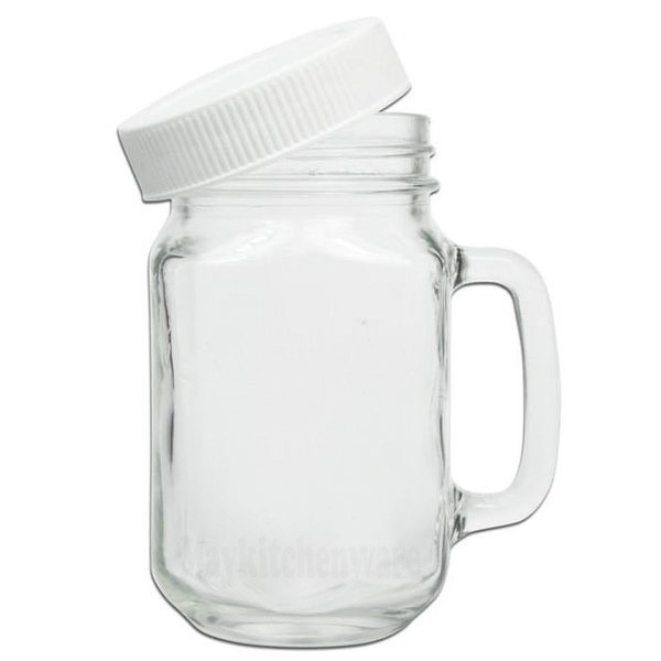 Gelas Kaca Bening Gagang Tutup Plastik Drink Jar Mug Cafe Minum Cangkir Toples Souvenir Glass Unik