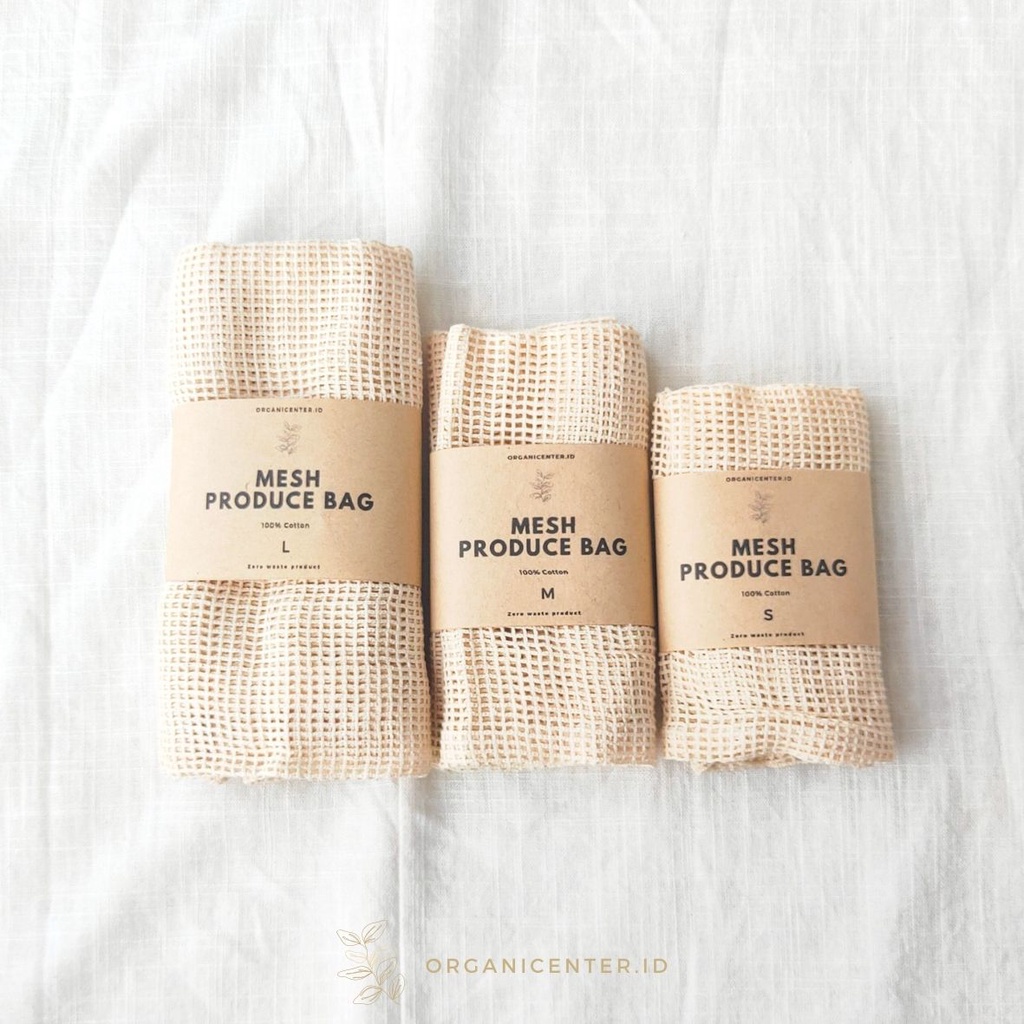 Cotton Mesh Produce Bag Tas Jaring Reuseable Kantong Belanja Sayur Buah Grocery Shopping Eco Friendly Zero Waste Pengganti Plastik Unbleach Cotton Katun