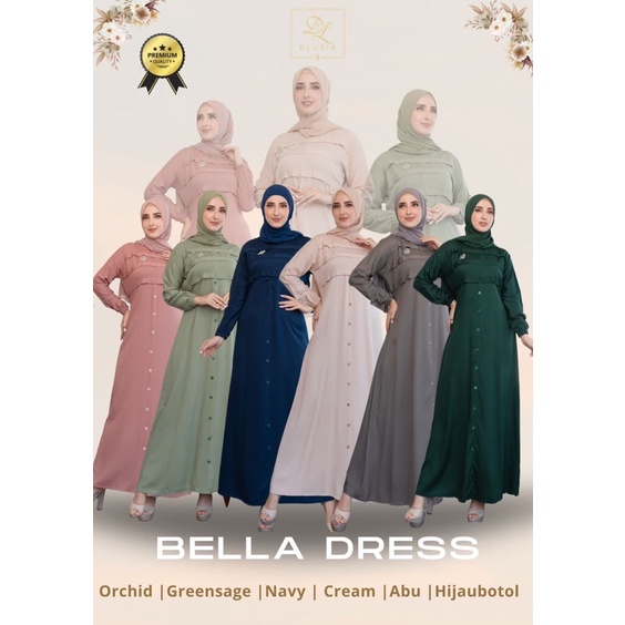 Daster Arab Dlusia BELLA Maxi Dress Premium Gamis Twill Ori Free Bross