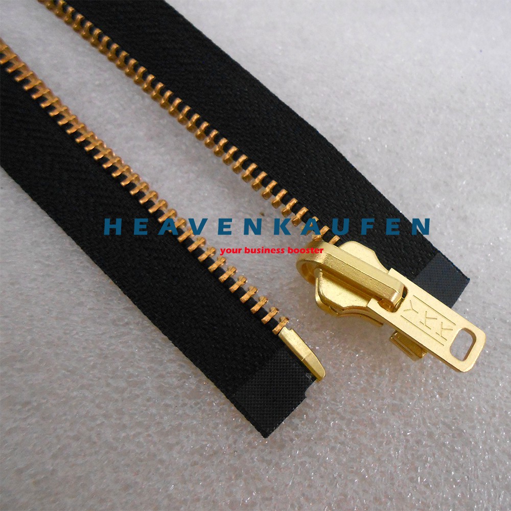 Resleting Zipper YKK Type Gigi Besi 100 cm Atau 1 Meter Warna Hitam - Gold Emas Bolak Balik