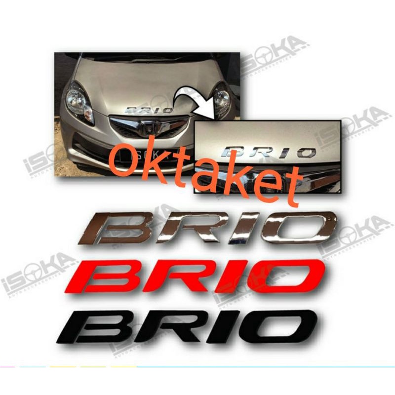 emblem kap mesin BRIO Hitam merah chrome isoka