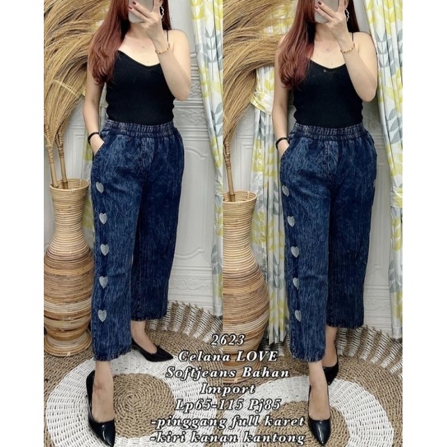 ☄️COD☄️ Celana Jeans Love Bordir Wanita Premium / Celana Jeans Korean Love / Korean Long Pants