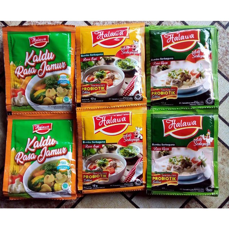 

Bumbu Halawa Organik Plus Prebiotik Bumbu penyedap Rasa Non SMG /Bahan Pengawet 1 Renceng 12 Sachet