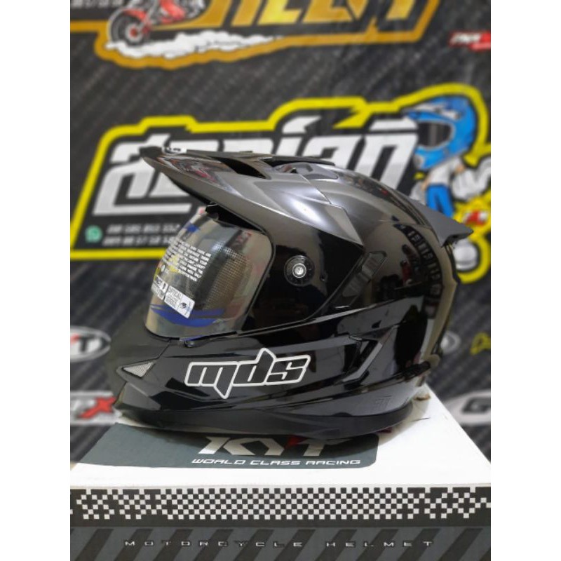 HELM MDS SUPER PRO BLACK METALIK DOUBLE VISOR HELM TOURING HELM SUPERMOTO HELM SUPER MOTO MDS HITAM