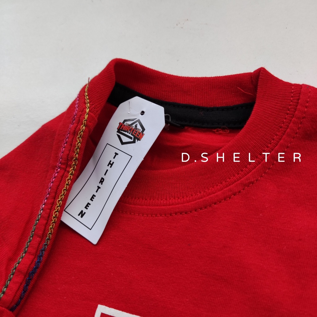 Kaos Distro Anak THIRTEEN Merah List/ D.shelter