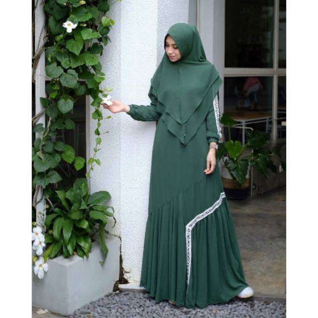 Gamis Ceruty Renda Rempel bawah set khimar