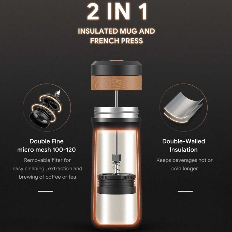 French Press Portabel Botol Minuman Travel Mug Coffee Maker 320ml