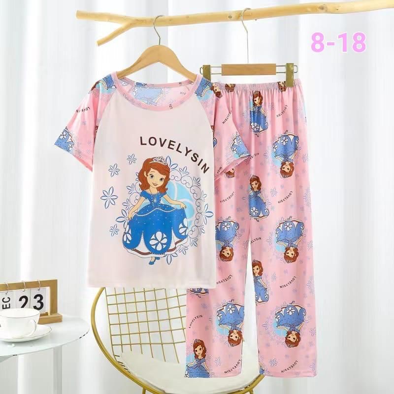 BAJU TIDUR ANAK PEREMPUAN SETELAN LENGAN PENDEK CELANA PANJANG UMUR 2-13 TAHUN PIYAMA IMPORT C18-B2