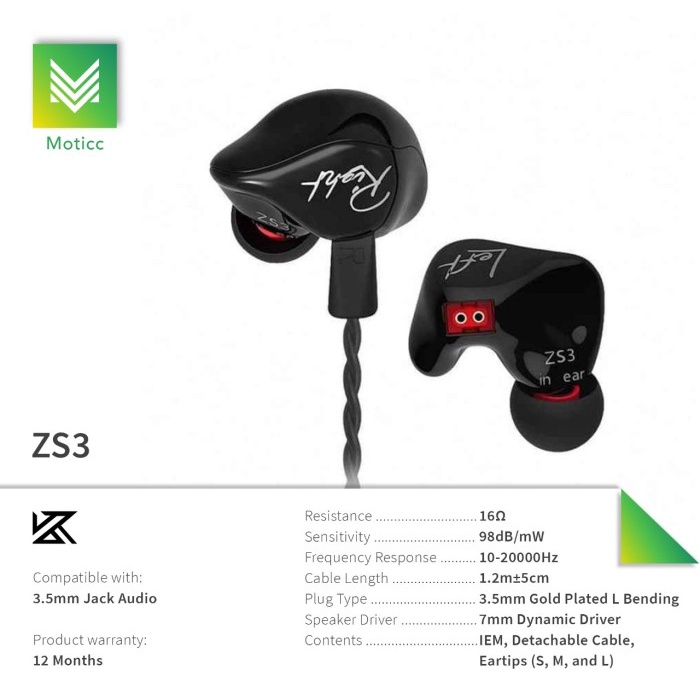 Knowledge Zenith KZ-ZS3 Earphone In-Ear dengan Mikrofon