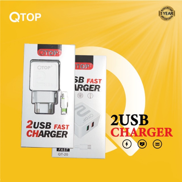 QTOP Original Charger QT-20 QC 4.5A FAST CHARGING Gratis Kabel Micro Usb [COD]