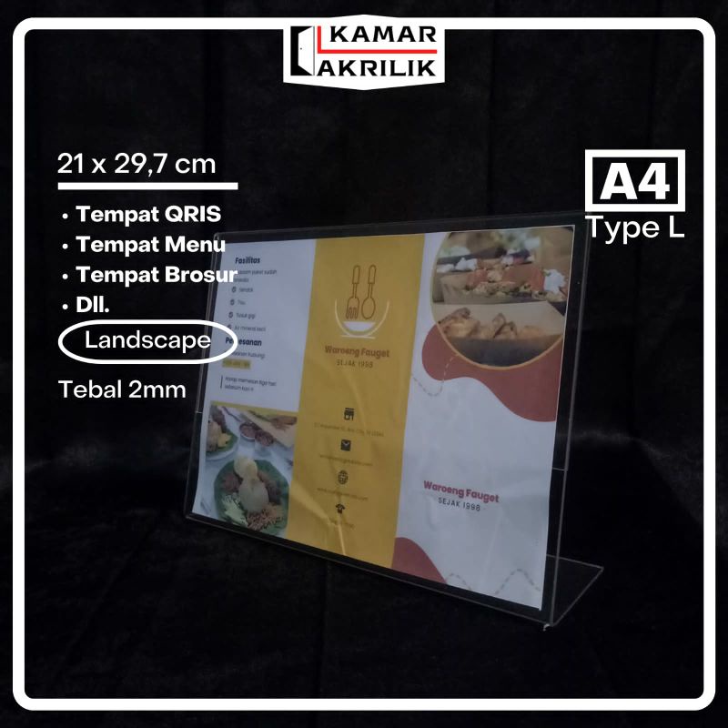 Akrilik Tent Holder A4 L Landscape/ Tempat Brosur