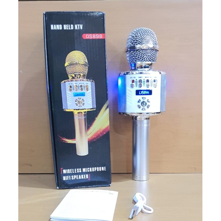 Mic Karaoke Portable Bluetooth KIMISO DS898 Microphone KTV LED Lampu Disco DS-898 Wireless mikrofon