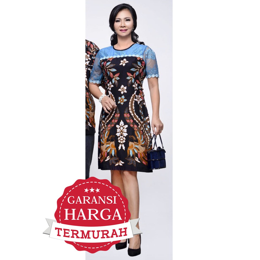 Dress Batik Wanita Seragam Kerja Brokat Renda 2748 Hitam JUMBO
