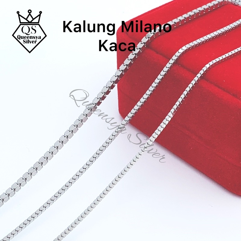 Kalung Perak Asli Silver 925 MILANO KACA 1,6MM/2,3 MM | Lapis Mas Putih Kuning 18K | Bukan Titanium