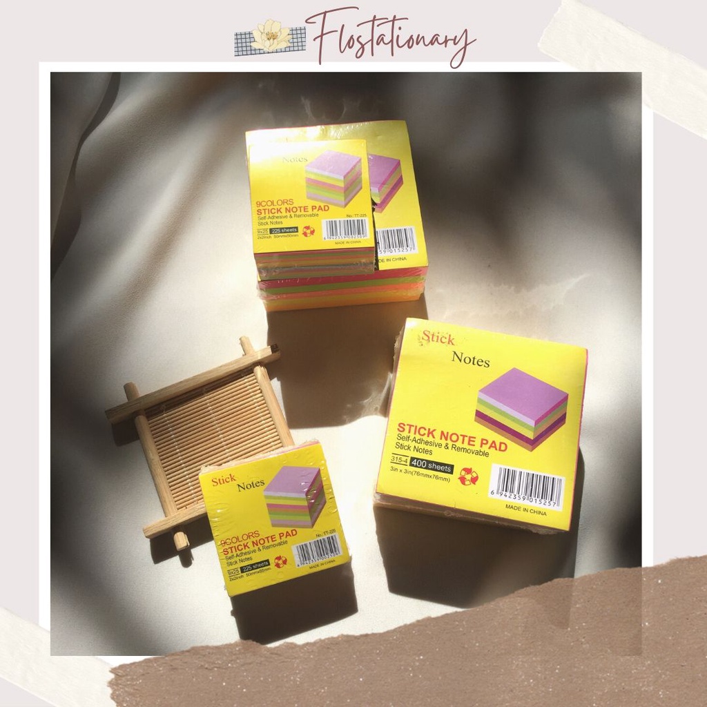 

[FS] 225 & 400 sheets 9 Colors Stick Note Pad Square Sticky Notes isi banyak Office ATK