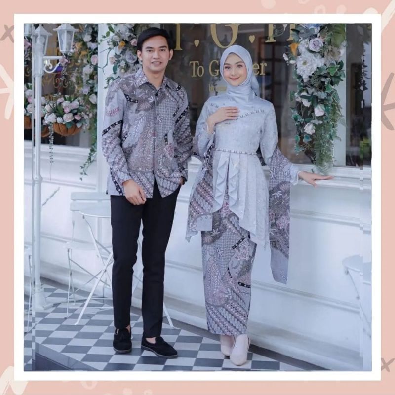 Laveya Couple Kemeja Kebaya Brukat Kondangan Wisuda Pesta Bridesmaid Set Wanita Kemeja Batik Kebaya Warna Lilac Kebaya batik remaja terbaru kopelan cewek cowok kebaya batik kutu baru sarimbitan nikahan kondangan kebaya wisuda lamaran terbaru