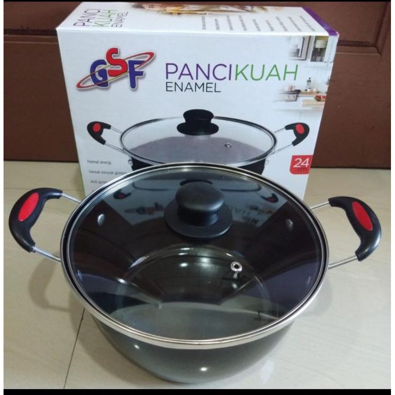 terlaris !!! Panci kuah Enamel GSF anti lengket uk 22 GSF 4022 2201 Tutup Kaca Panci Susu