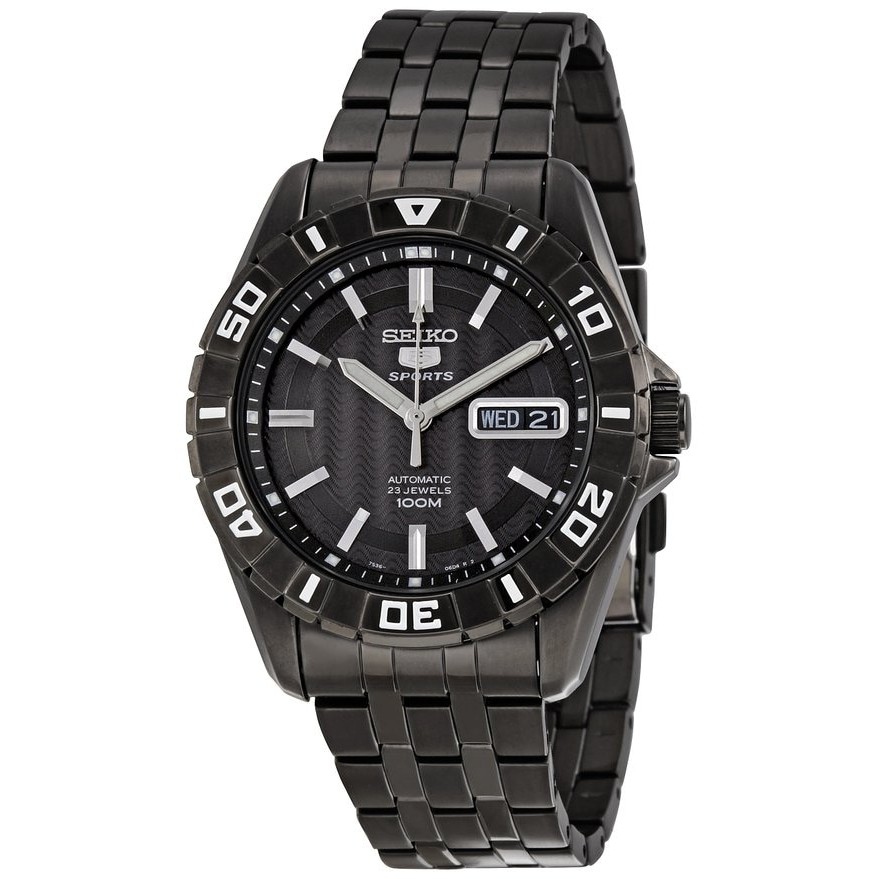 Seiko 5 Sports Men SNZH77K1 Jam Tangan Pria Original SNZH77 Full Black Stainless Automatic