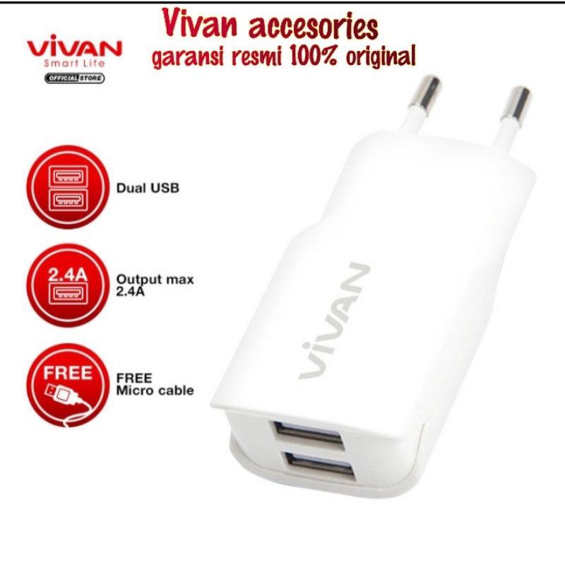 Charger Vivan DD01 Double USB 2,4A.Max with Micro cable