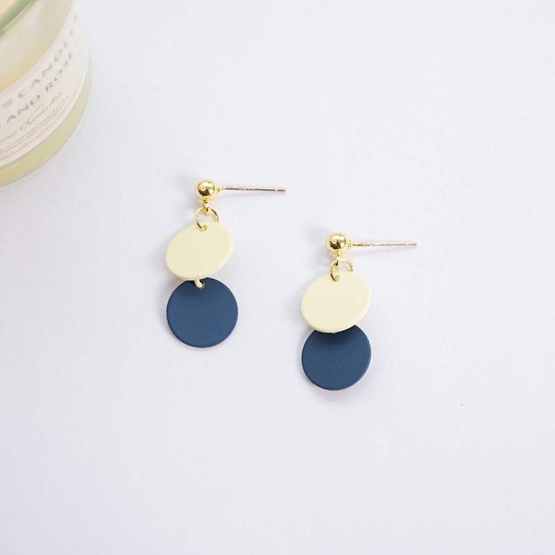 Anting stud Bentuk Bulat Persegi Warna Biru Bahan metal Gaya Korea