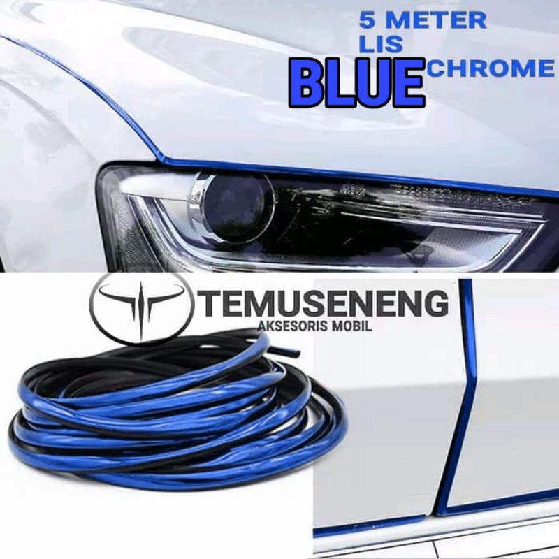 Panjang 5M Biru Blue Crom Chrome Karet Lis Door Guard Pengaman Pelindung Tepi Pintu Mobil Universal Ada Doubletape