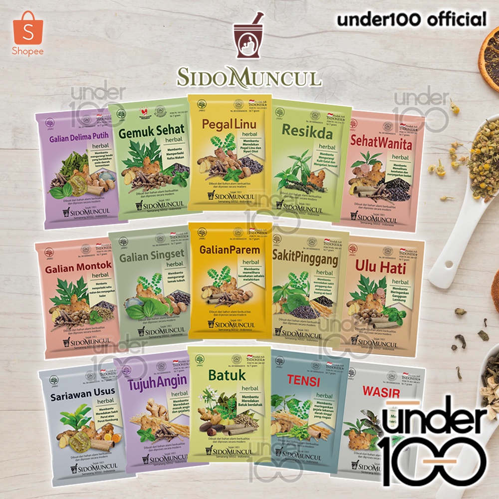 ❤ Under100 ❤ Jamu Sidomuncul Herbal Galian Delima | Gemuk Sehat | Pegal Linu Resikda | Sehat Wanita | Galian Parem | Galian Singset | Galian Montok | Tensi | Sakit Pinggang | Ulu Hati | Tujuh Angin | Wasir | Batuk | Sariawan Usus | BPOM