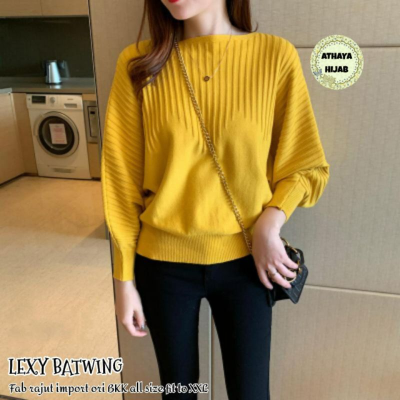 Sweater Rajut Wanita Jumbo Import Ori BKK Allsize Lexy Batwing Baju Rajut Knit Impor By Athaya Hijab