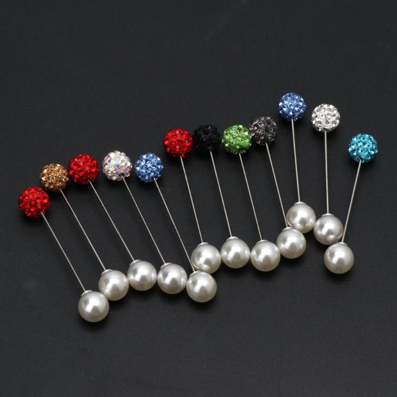 SIY  12Pcs Women Brooch Pins Colorful Crystal Hijab Scarf Pearls Safety Pins Sweater Shawl Clips Brooches Fashion Jewelry