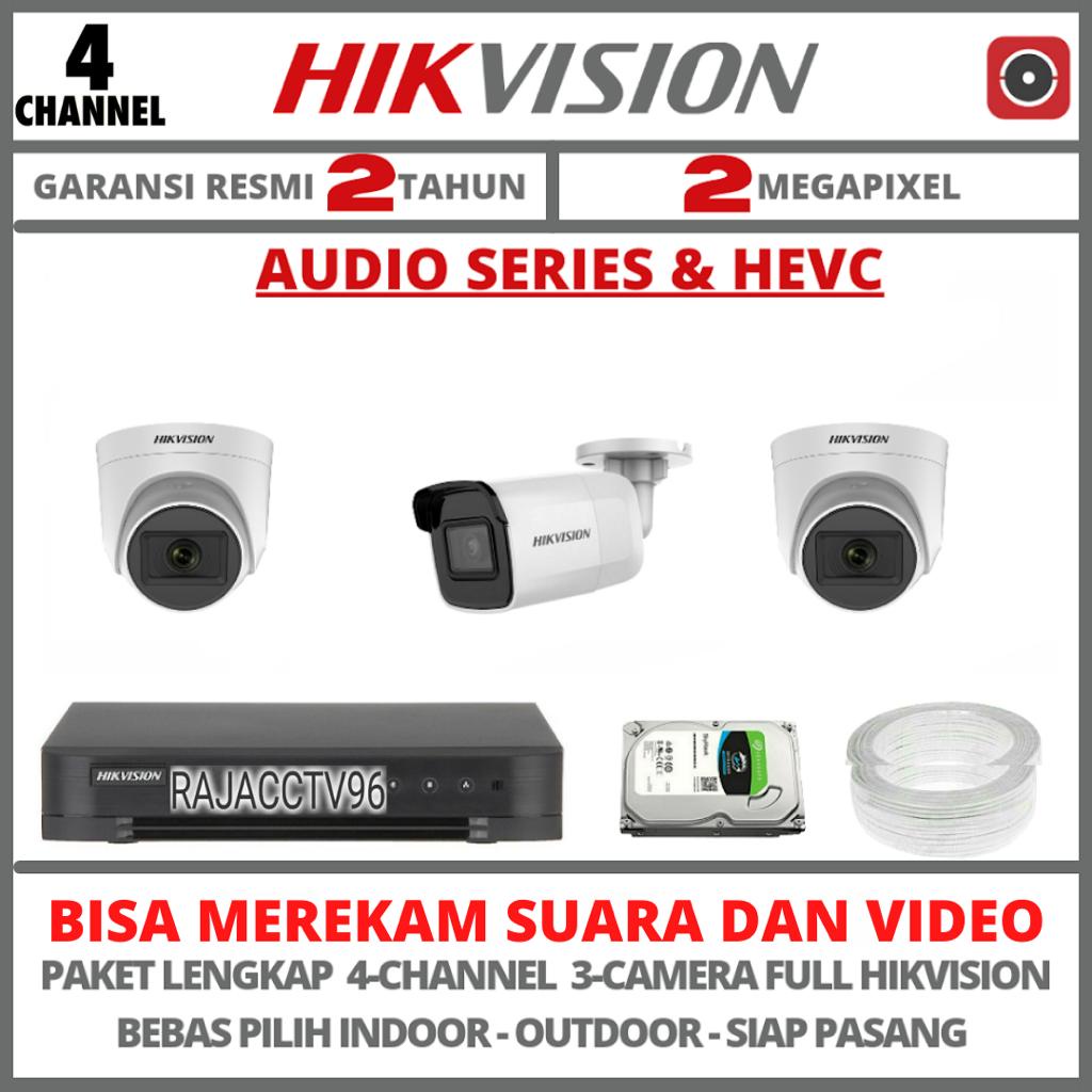 PAKET CCTV HIKVISION AUDIO SERIES 4 CHANNEL 3 CAMERA 2MP TURBO HD 1080P KAMERA CCTV