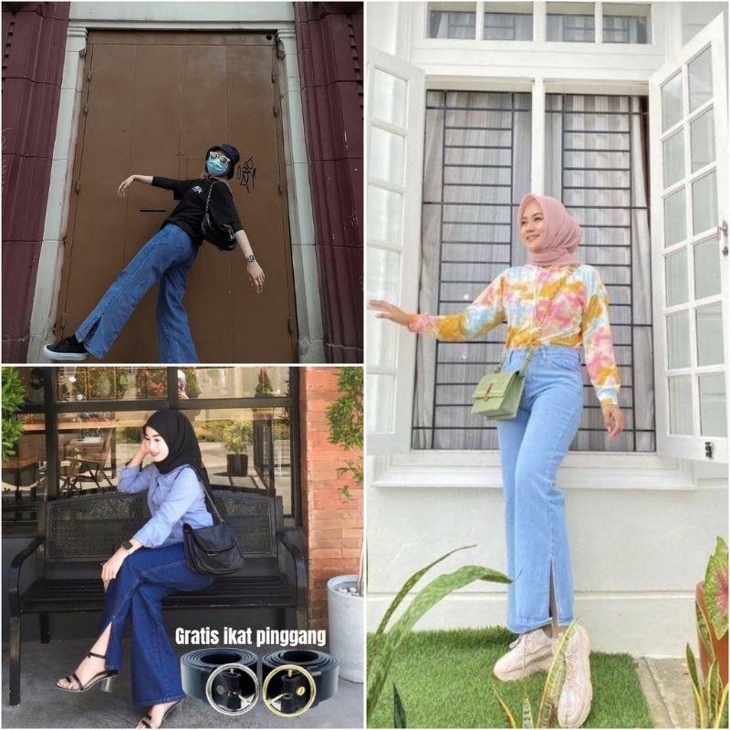 HIGHT WAIST KULOT JEANS WANITA PREMIUM FREE BELT