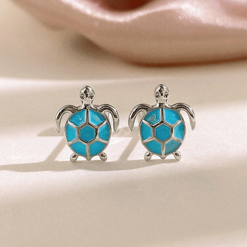 Fancyqube Anting Stud Bentuk Kura-Kura Laut Warna Silver Untuk Wanita