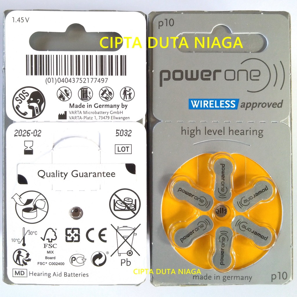 Baterai Powerone P 10 Power One P10 wireless approved high level hearing battery made in germany replacement PR70 PR230H AC230E AG10 LR1130 zinc air batteries size 10 batere alat bantu dengar power one p10 baterai Alat Pendengaran batre alat pendengar