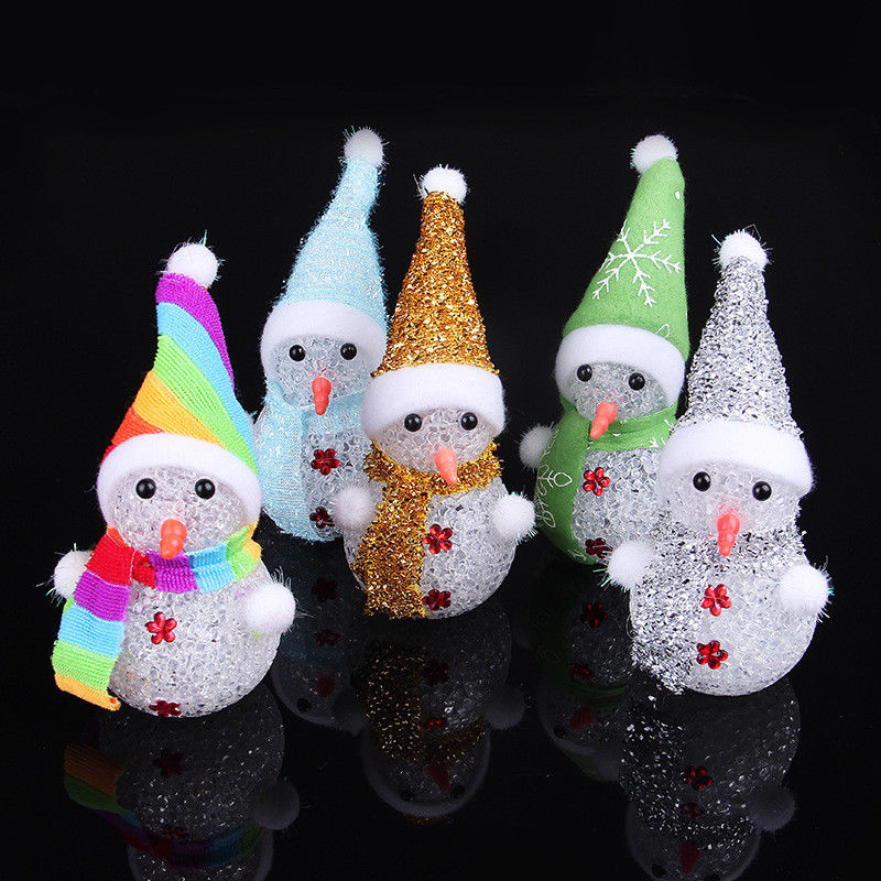 Random LED Luminous Merry Christmas Crystal Snowman/Night Light Lamp Hanging Decor/Childs Xmas Gift Table Ornaments