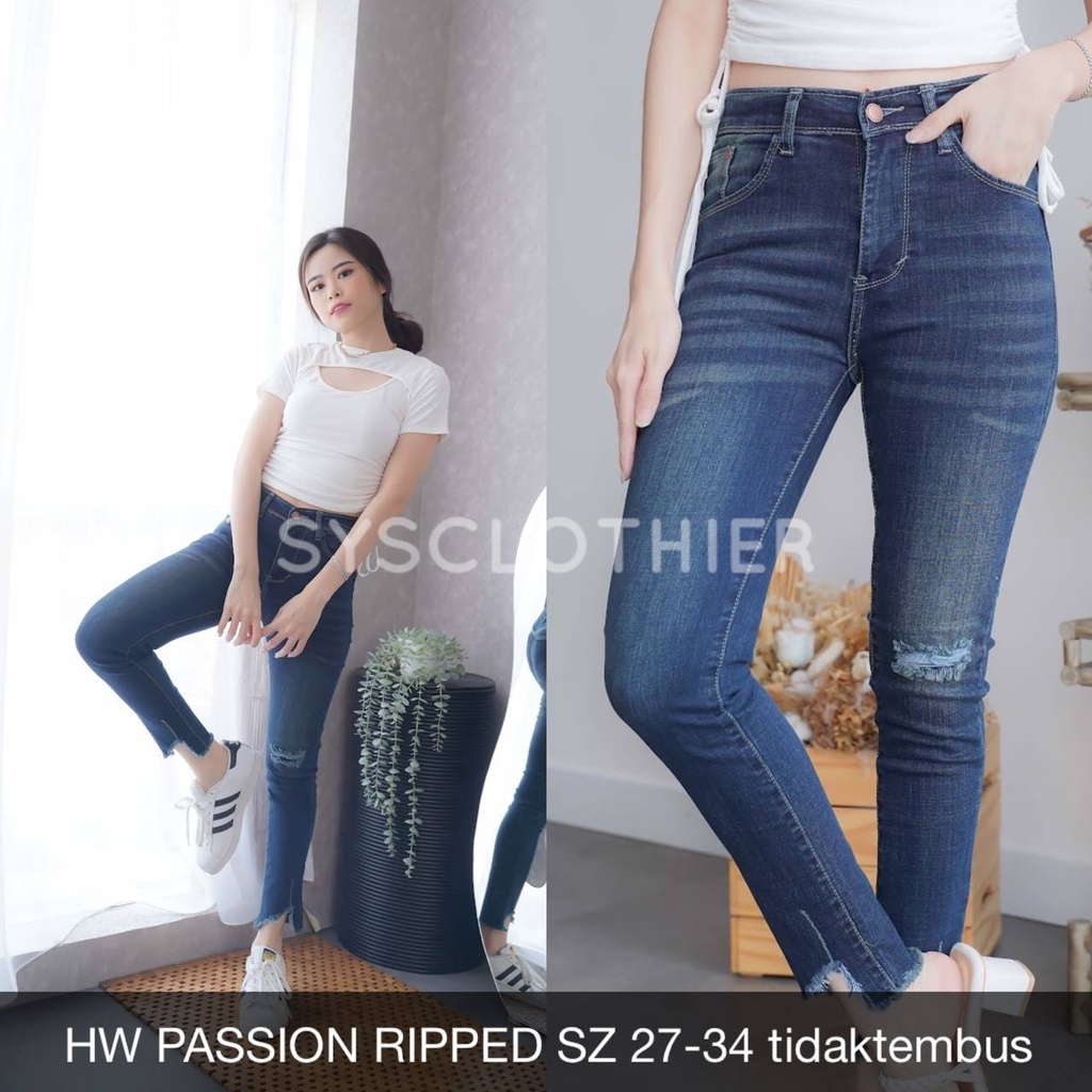 CELANA JEANS WANITA HW PASSION RIPPED JEANS BELT TIDAK TERMASUK