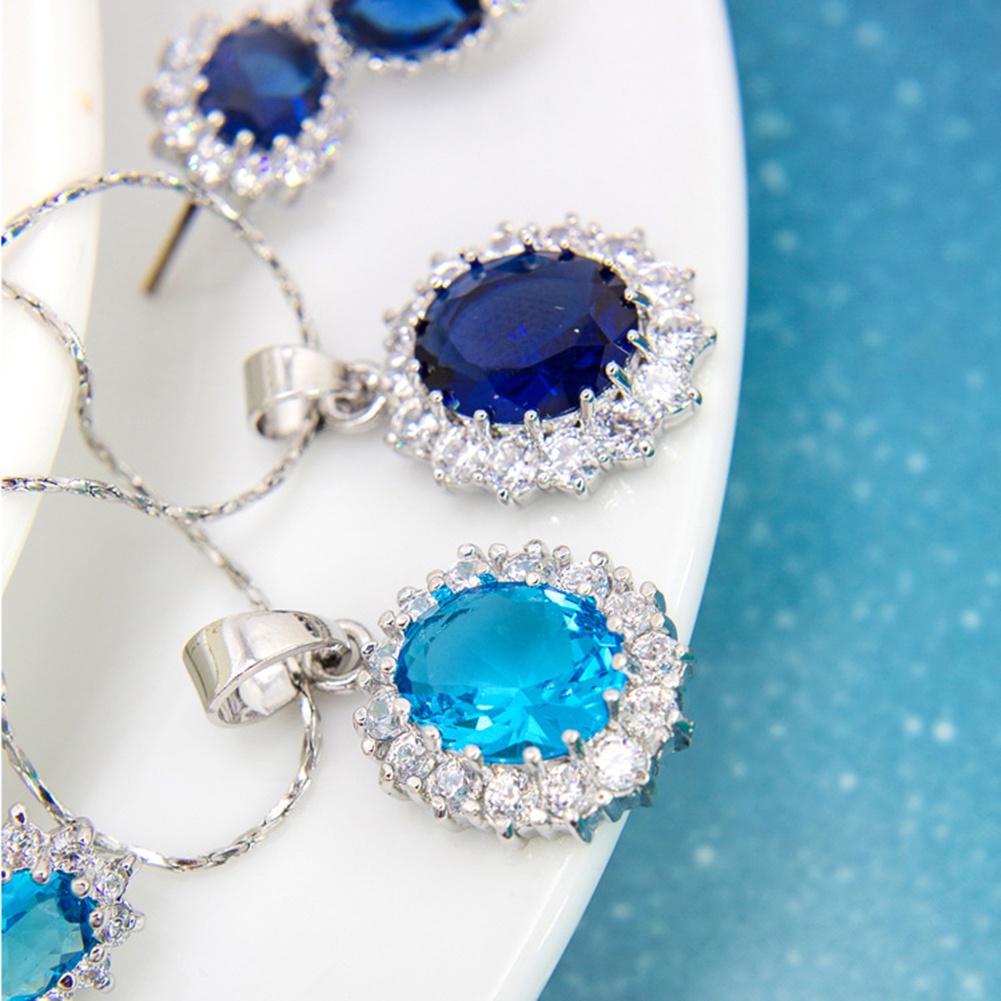 Hu Hu Hu Hu Hu Alat Bantu Pasang Kacamata♡ 3pcs / Set Kalung Anting Cincin Desain Oval Aksen Berlian Imitasi Untuk Wanita