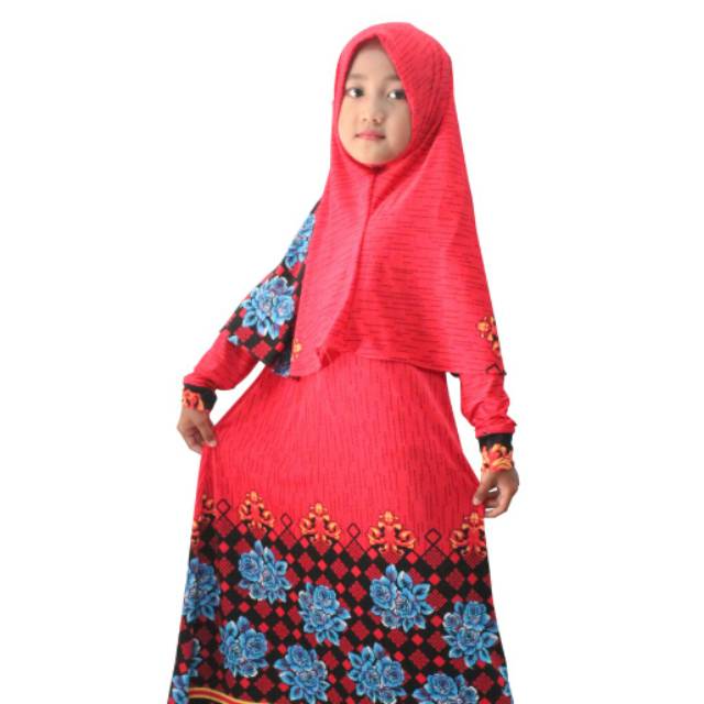 gamis jilbab muslim anak perempuan jersey pink fanta motif adem usia 3-10 tahun