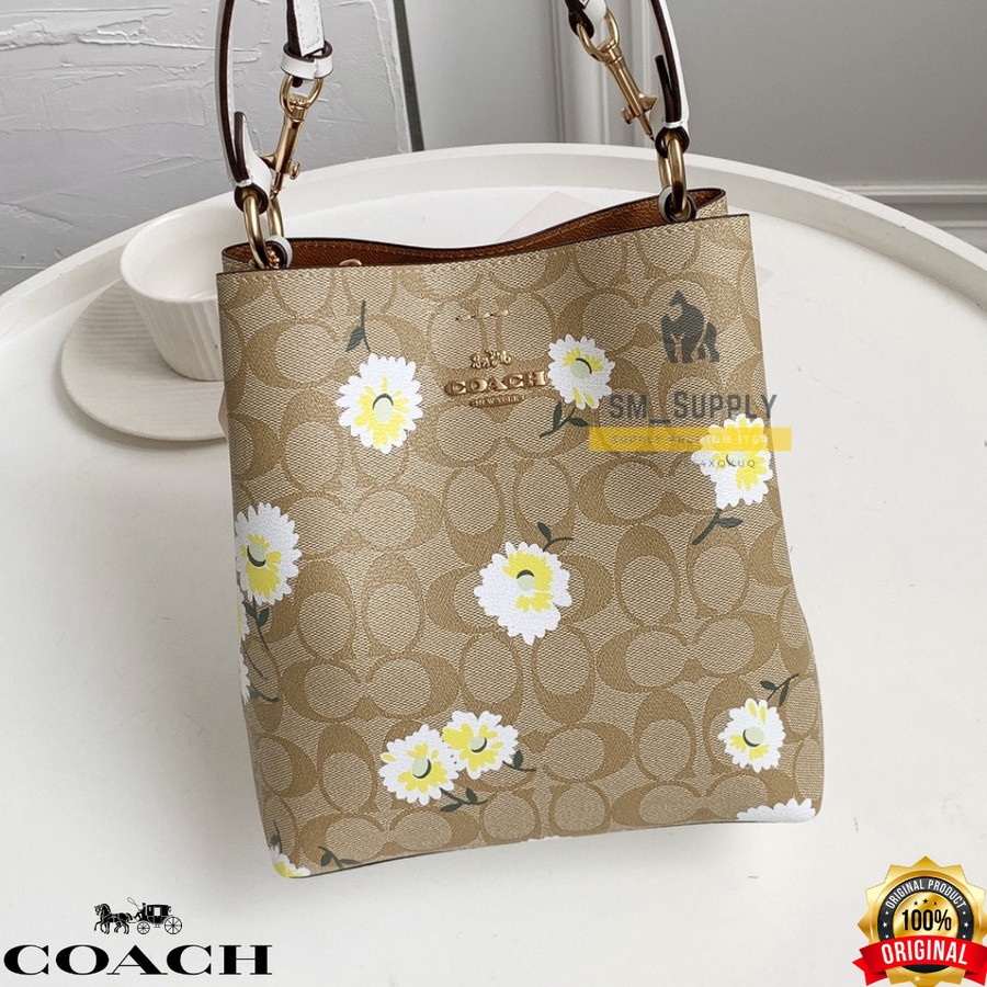TAS WANITA COACH SMALL TOWN BUCKET BAG IN SIGNATURE WITH DAISY PRINT