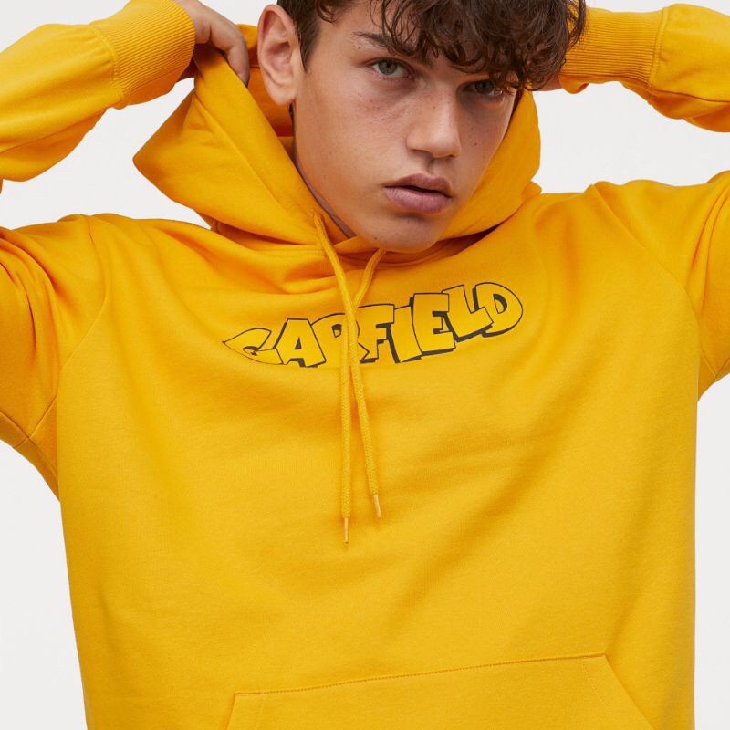 Hoodie H&amp;M Garfield Yellow Grey sweate HnM garfield kuning Hoodie pria wanita