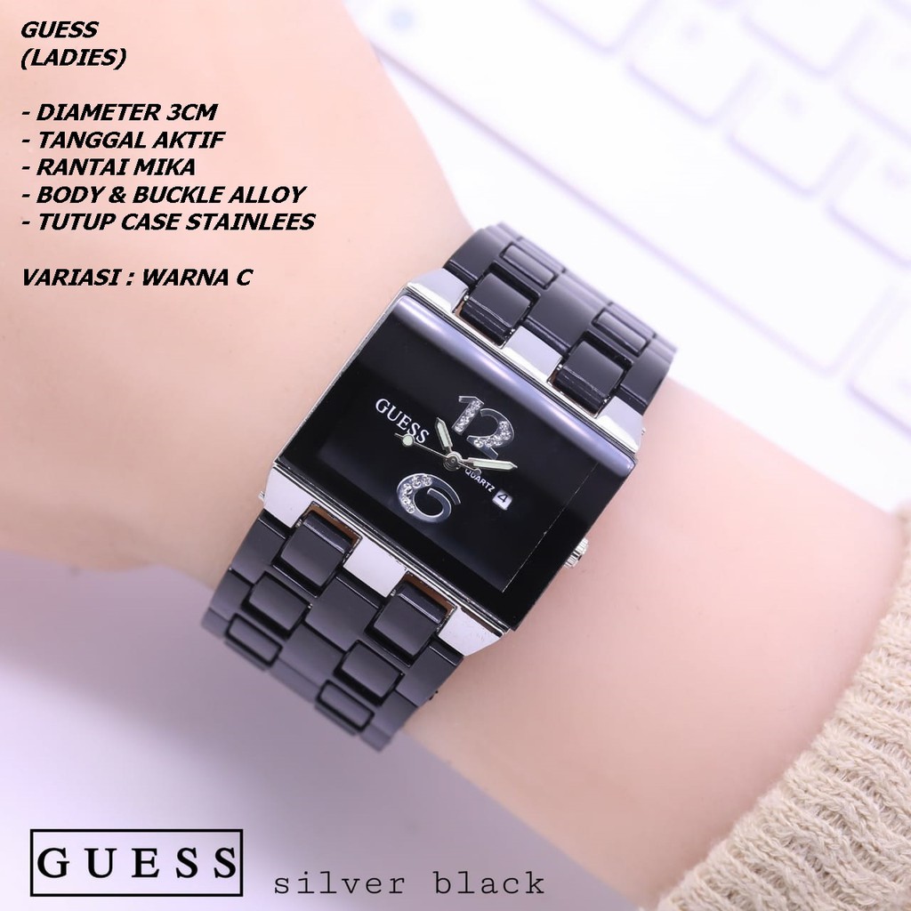 JAM TANGAN WANITA GUESS RANTAI MIKA BODY SEGI TANGGAL AKTIF