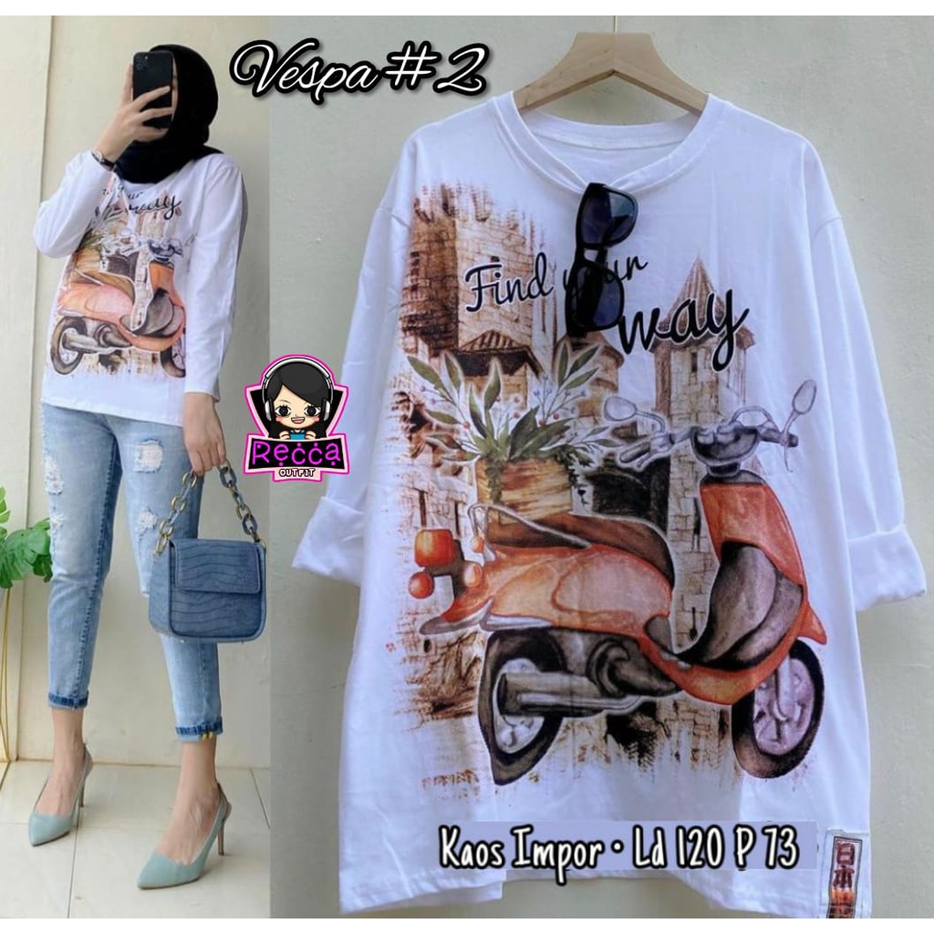 ATASAN BLOUSE WANITA JUMBO VESPA #2 LD 120 PB 73 KAOS IMPORT PREMIUM HARIAN REMAJA IBU IBU CEWE TERB