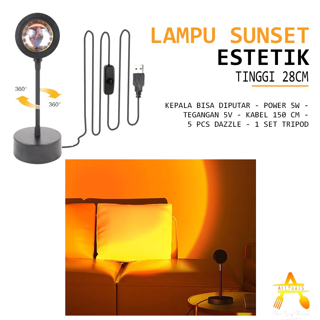 Lampu Tidur Meja USB Sunset Aesthetic  Vloger Akrilik Hias