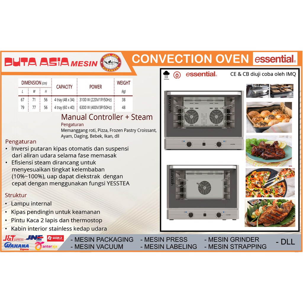 MESIN CONVECTION OVEN ESSENTIAL. MESIN OVEN PEMANGGANG SEMUA MAKANAN ( ROTI, DAGING, FROZEN FOOD. IK