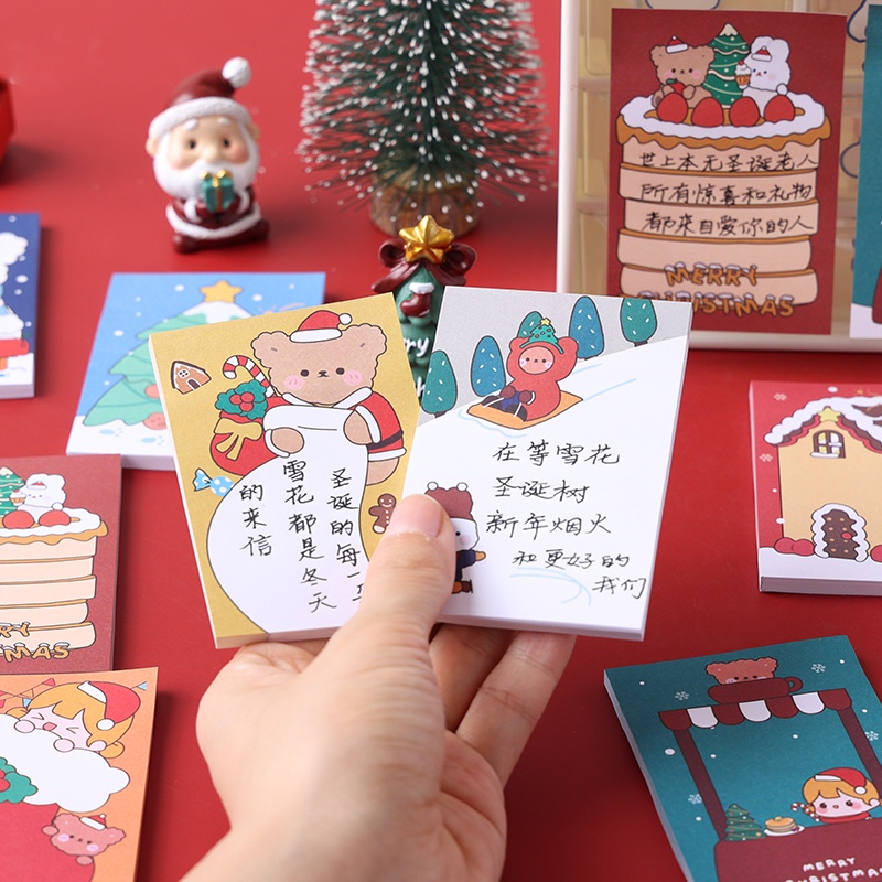 50 Lembar Kertas Memo Sticky Notes Motif Kartun Natal Gaya Korea