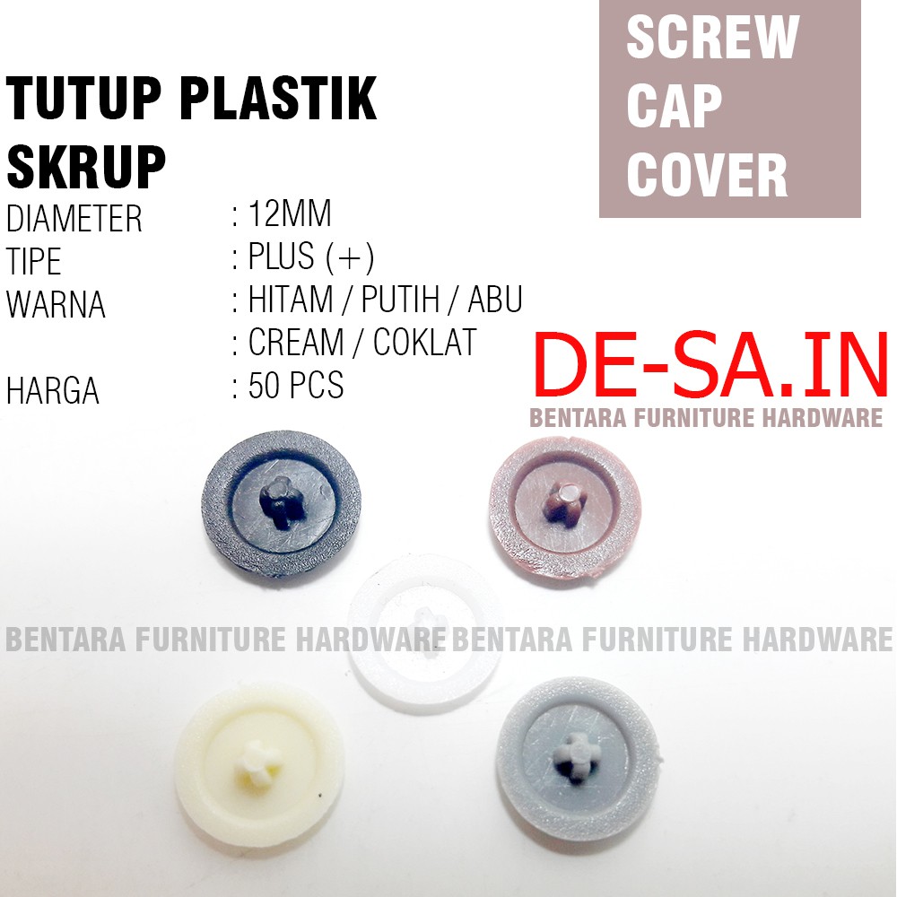 50 X Tutup Skrup Plastik Model Plus - Dop Screw Cap Cover Plastik Sekrup Tapping Flat Head