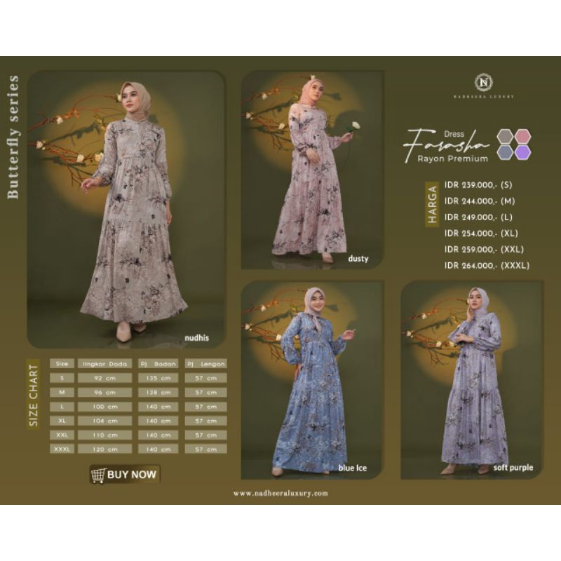 Farasha Nadheera Luxury ORI Gamis Wanita Dress Bunga Gaun Wanita santai