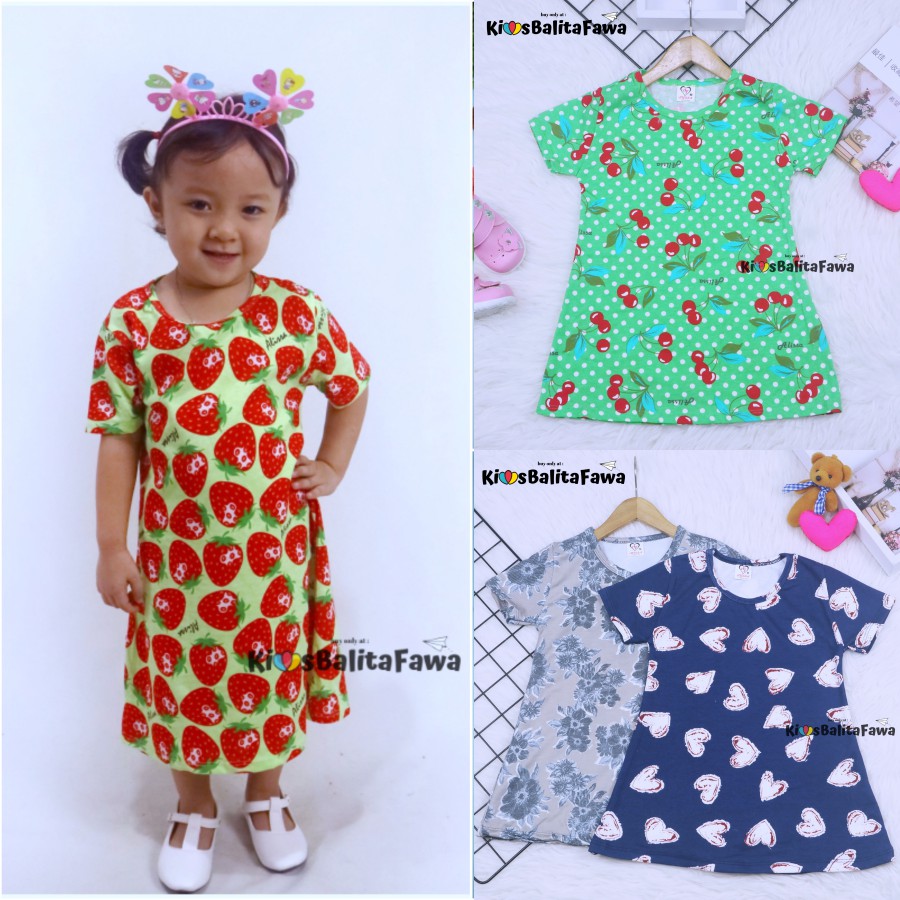 Dress Amirah Bayi uk Bayi - 5 Tahun / Baju Tidur Anak Perempuan Adem Kaos Lucu Dres Harian Murah