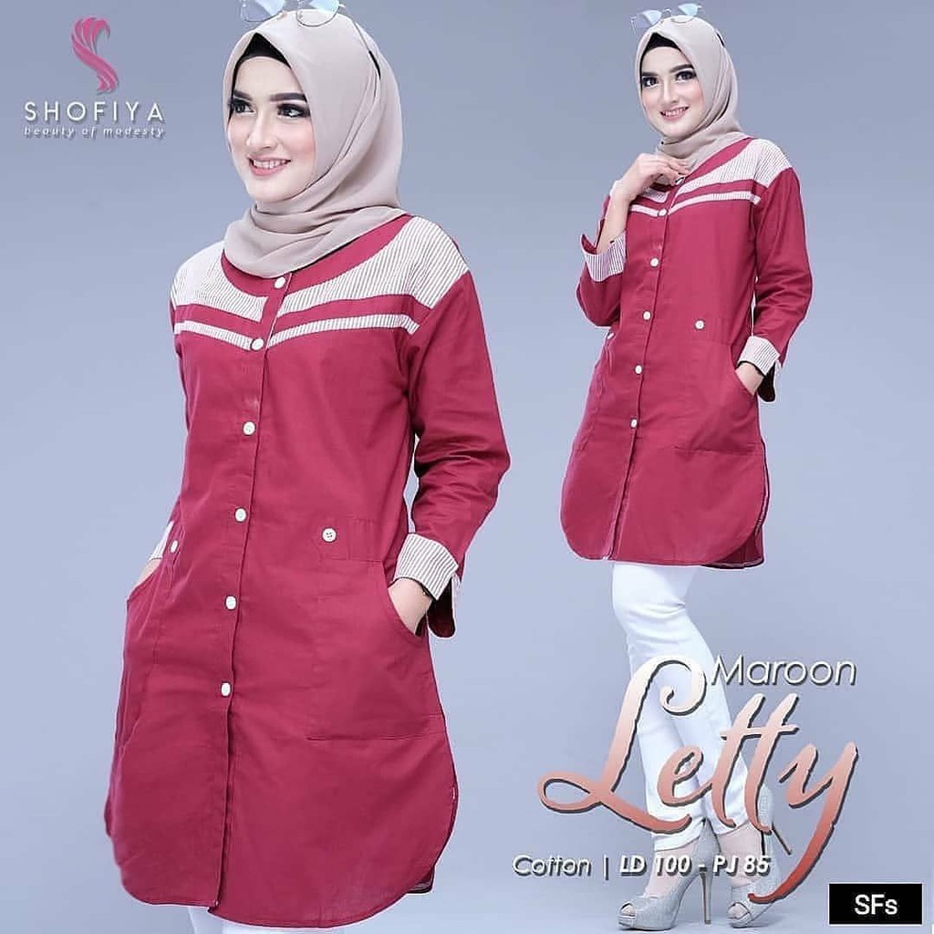 Letty Tunik Moscrepe Baju Atasan Muslim Wanita Terbaru Design Kekinian Harga Murah Kualitas Bagus