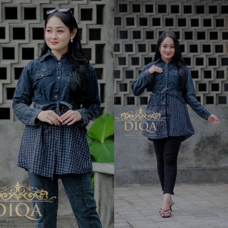 set setelan tunik kotak jeans wash original BEST SELLER