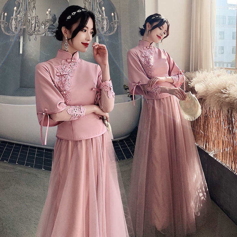 Chinese bridesmaid dress long style 2021 autumn winter new fashion Chinese style sister group Xiuhe