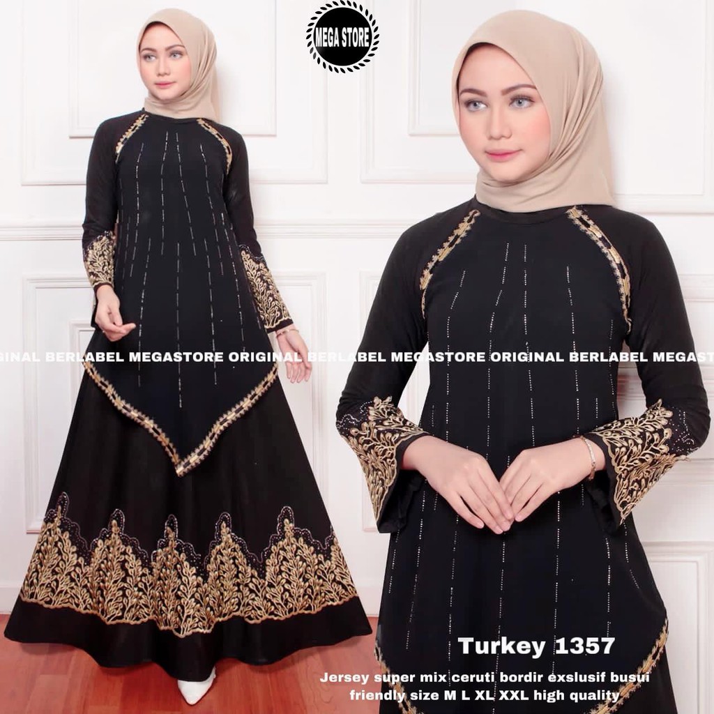 Abaya Turkey 1357 hitam bordir//turki saudi// Abaya ORI/Abaya Hitam